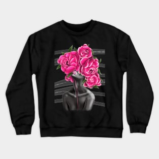 Black and white girl with color beautiful flowers in her head. Crewneck Sweatshirt